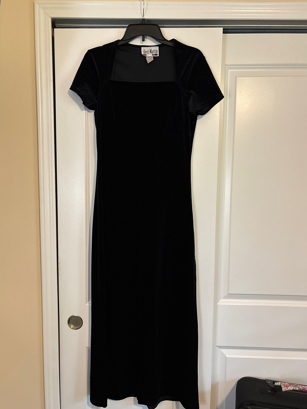 Vintage Sheri Martin Black Velvet Square-Neck Sparkly Maxi Dress